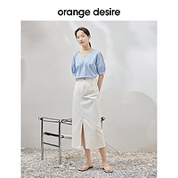Orange Desire 复古水洗开衩牛仔半身裙女2023夏季新款直筒饼干裙