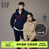 Gap男女装秋2023新款LOGO仿羊羔绒宽松廓形运动卫衣762531连帽衫 卡其色 175/92A(S)