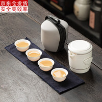 古德窑羊脂玉旅行茶具小套装便携式快客杯单人户外车载随身喝茶一壶三杯 界福羊脂玉-描金祥云快客杯