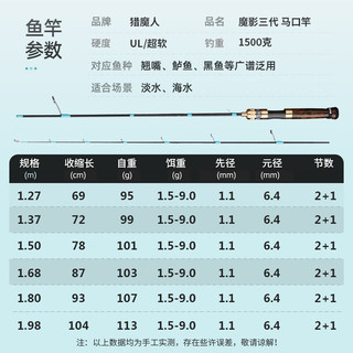 猎魔人鱼竿1.68米魔影三代直柄马口竿UL调微物路亚竿渔具白条路亚杆钓竿