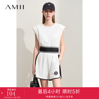 AMII2024夏极简弹力罗马布宽肩无袖T恤短裤两件套套装女款 米白（T恤） XL