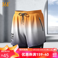 361°游泳裤男士五分防尴尬假两件双层泳衣大码速干专业训练温泉装备 橘灰渐变 4XL(体重:220-260斤)