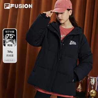 FILA FUSION斐乐潮牌羽绒服女冬季时尚宽松休闲连帽上衣 正黑色-BK 160/80A/S