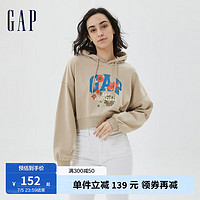 Gap女装春季美式花卉LOGO法式圈织软卫衣615063时尚运动上衣 奶咖色 170/100A(L)