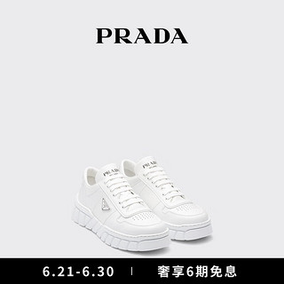 PRADA/普拉达男士丝网印刷徽标饰皮革运动鞋鞋子 白色 7
