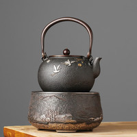 龙善堂日本铁壶纯手工铸铁烧水壶煮茶炉茶具煮水壶电陶炉套装无涂层铁壶 铁壶+电陶炉（烟波千里）