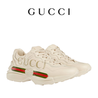 GUCCI古驰Rhyton系列女士Gucci标识皮革厚底运动鞋老爹鞋 象牙色 35IT