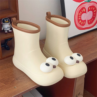 细细条（XIXITIAO）丑萌可爱卡通雨鞋女户外穿成人水鞋防滑防水雨天胶鞋 奶黄棕 28-29（内长约18.5cm）