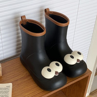细细条（XIXITIAO）丑萌可爱卡通雨鞋女户外穿成人水鞋防滑防水雨天胶鞋 黑色 34-35（内长约21.5cm）