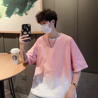 唐号(tanghao)渐变短袖T恤男款夏季潮牌潮流宽松大码上衣服2024五分袖T恤 粉色 XL