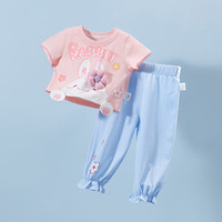 贝贝怡套装女童夏季两件套可爱t恤长裤儿童洋气夏装女孩衣服童装 桃粉 100cm