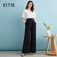爱特爱(EITIE)高腰通勤飞飞袖交襟V领撞色阔腿连体裤2024夏新款连衣裤B2407350 固黑色22 1
