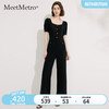 MeetMetro玛依尔气质方领连体裤女2024夏收腰酷帅通勤连体衣 黑色【闪电发】 M