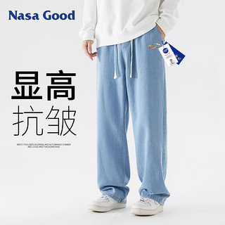 NASA GOOD牛仔裤男四季舒适宽松直筒男裤港风休闲长裤子男 浅蓝 2XL 浅蓝A