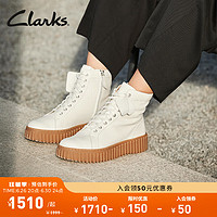Clarks 其乐 街头系列饼干鞋女鞋潮流时尚高帮短靴轻弹缓震时装靴女 白色 261710684 35.5