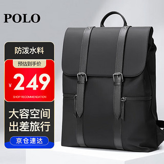 POLO男士双肩包背包男书包大容量大电脑包出差旅行包商务 黑色