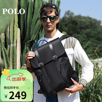 POLO男士双肩包背包男书包大容量大学生电脑包出差旅行包商务 黑色