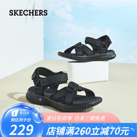 斯凯奇(Skechers)魔术贴露趾凉鞋男子运动休闲沙滩鞋 BBK全黑色 42