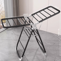 OLOEY折叠晾衣架阳台落地家用卧室内晒衣架多功能晒挂衣杆晒被子 1.4米基础款黑白色-双层晾晒 大