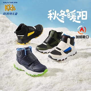 Skechers斯凯奇男女童棉鞋儿童雪地靴冬季厚实保暖中帮大童二棉鞋8701647L 男童-橄榄色-黑色-OLBK 37码