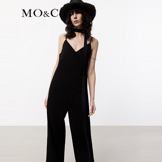 MO&Co.2024夏独立领带V领吊带连体裤阔腿裤休闲裤MBD2JPS005 黑色 S/160