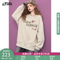 妖精的口袋宽松圆领套头卫衣女落肩长袖无帽印花上衣 爱心字母杏色 M