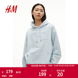 H&M【迪士尼系列】女装休闲宽松连帽卫衣1091235 浅绿松石色/米奇老鼠 1