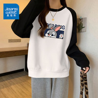 真维斯(JEANSWEST)卫衣女装圆领插肩撞色长袖春秋季小个子休闲宽松上衣服女 黑白 开心极了 M