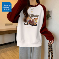 真维斯(JEANSWEST)卫衣女装圆领插肩撞色长袖春秋季小个子休闲宽松上衣服女 酒红 复古故事书 S
