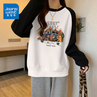 真维斯（JEANSWEST）卫衣女装圆领插肩撞色长袖春秋季小个子休闲宽松上衣服女 黑白 沙漠氛围 2X