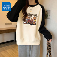 真维斯(JEANSWEST)卫衣女装圆领插肩撞色长袖春秋季小个子休闲宽松上衣服女 米色 复古故事书 S