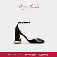 ROGERVIVIER/2024夏季RV女鞋Viv Podium漆皮踝部扣带高跟鞋 黑色 36