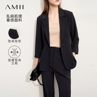 AMII2024早秋通勤风一粒扣七分袖垫肩西装女修身西服正装上衣 黑色 155/80A/S