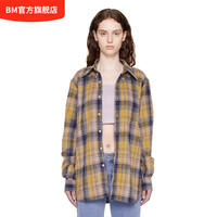 BM衬衫2024年女长袖衬衣早秋外穿黄棕格纹衬衫外套 黄棕色 均码