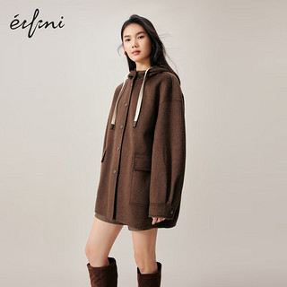 伊芙丽（eifini）伊芙丽减龄连帽时髦学院风中长款双面呢大衣女毛呢 棕色 160/84A/M