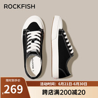 Rockfish防泼水帆布鞋女平底板鞋2024春季百搭软底休闲女鞋 黑白色款 41