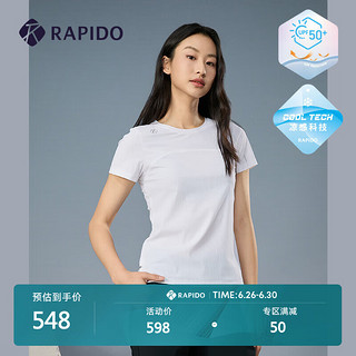 Rapido 雳霹道 2024年春夏女士修身拼接短袖舒适休闲运动T恤CP4342S05 白色 155/80A