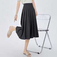 灰色高腰百褶半身裙女秋设计感学院风中长裙A字群