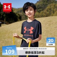 安德玛（Under Armour）童装儿童圆领速干t恤夏季大童上衣简约夏装男童运动短袖222116666 黑色 165cm