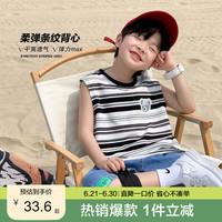 左西男童背心夏季2024款儿童纯棉休闲条纹卡通印花无袖上衣 彩条 1