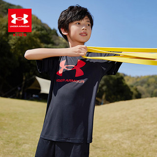 安德玛（Under Armour）童装儿童圆领速干t恤夏季大童上衣简约夏装男童运动短袖222116666 黑色 100cm