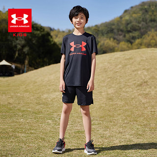 安德玛（Under Armour）儿童速干t恤夏季男童速干衣男大童上衣男女白色夏装儿童服装 黑色 160cm