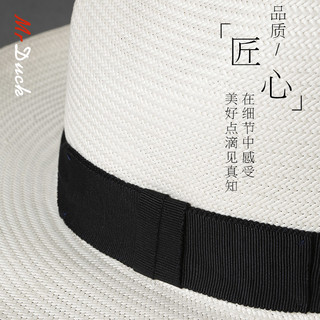 Mr DUCK日本巴拿马草帽女夏天防晒帽子英伦礼帽夏季透气手工织男士草帽 MS206310经典黑色织带款-小边5 加大码(61cm以上，特大头围才拍)