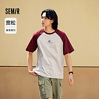 Semir 森马 短袖T恤男2024夏季新款撞色插肩袖上衣复古学院风情侣装印花