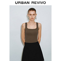 URBAN REVIVO 女士时尚基础打底外穿方领针织背心 UWM940004 褐绿 XS