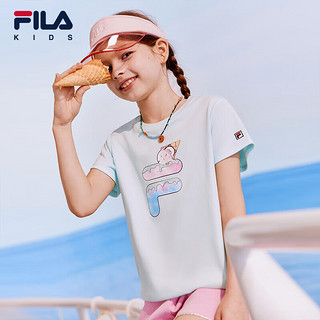 FILA【丝柔棉】斐乐童装短袖2024夏小童男女童透气棉冰淇淋T恤 冰粉绿-QTQ 110