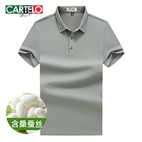 卡帝乐鳄鱼（CARTELO）【桑蚕丝】短袖T恤男夏季冰爽棉翻领保罗衫爸爸装 莫兰迪灰 180 180/XL【140-160斤】