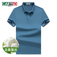 卡帝乐鳄鱼（CARTELO）【桑蚕丝】短袖T恤男夏季冰爽棉翻领保罗衫爸爸装 雾霾蓝 175/L  175/L【120-140斤】