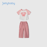 JELLYBABY女童套装夏季女宝宝运动风两件套休闲宽松2024儿童夏天衣服女 粉色 130CM
