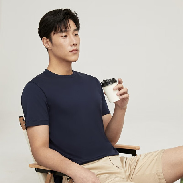 雅戈尔 短袖T恤男圆  藏青